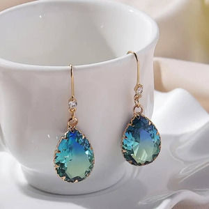 New Blue Green Glass Drop Earrings Hook Earrings Jewelry Colorful Dangle
